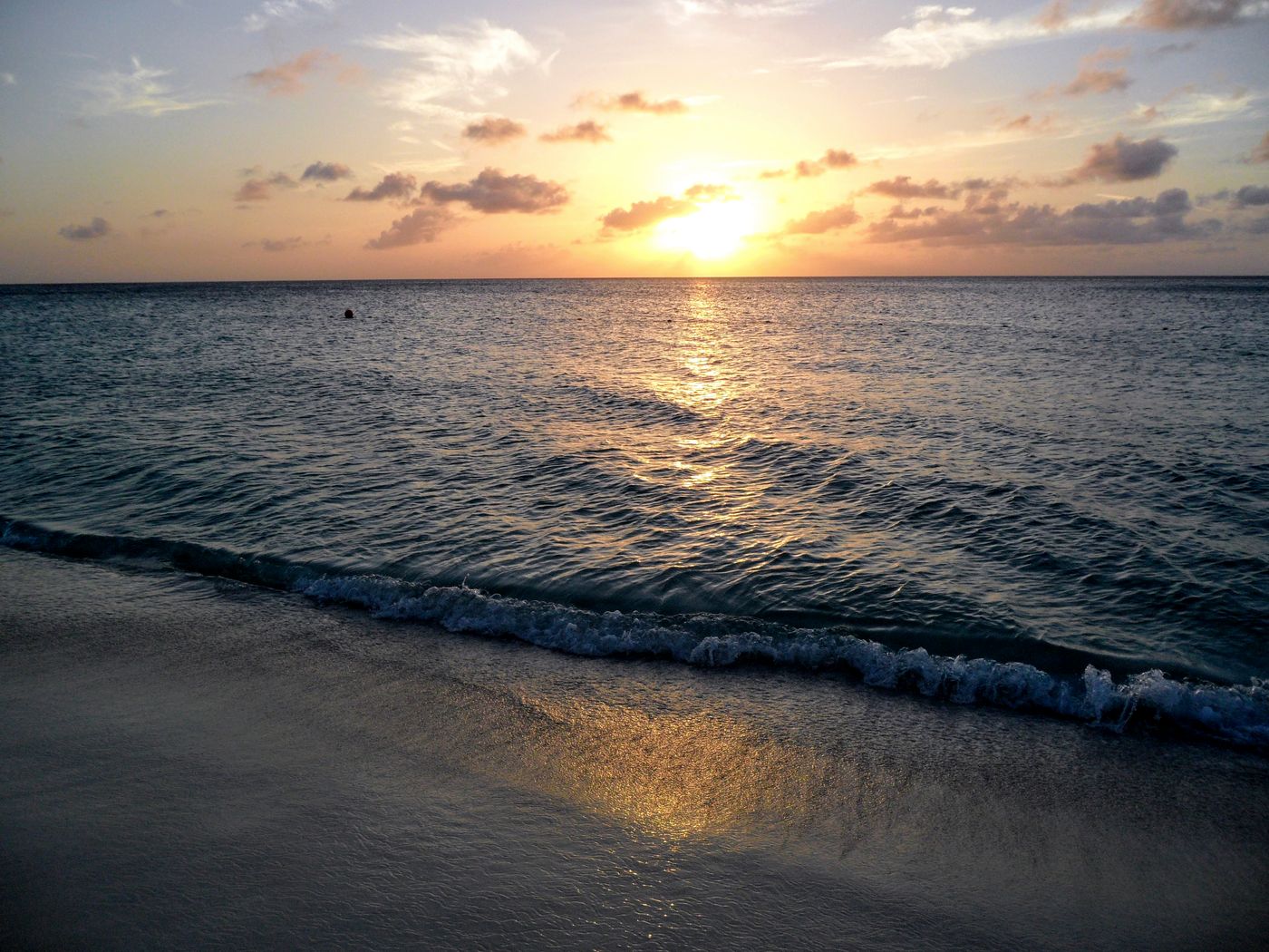 Sunset over the calm water off Eagle Beach, Aruba